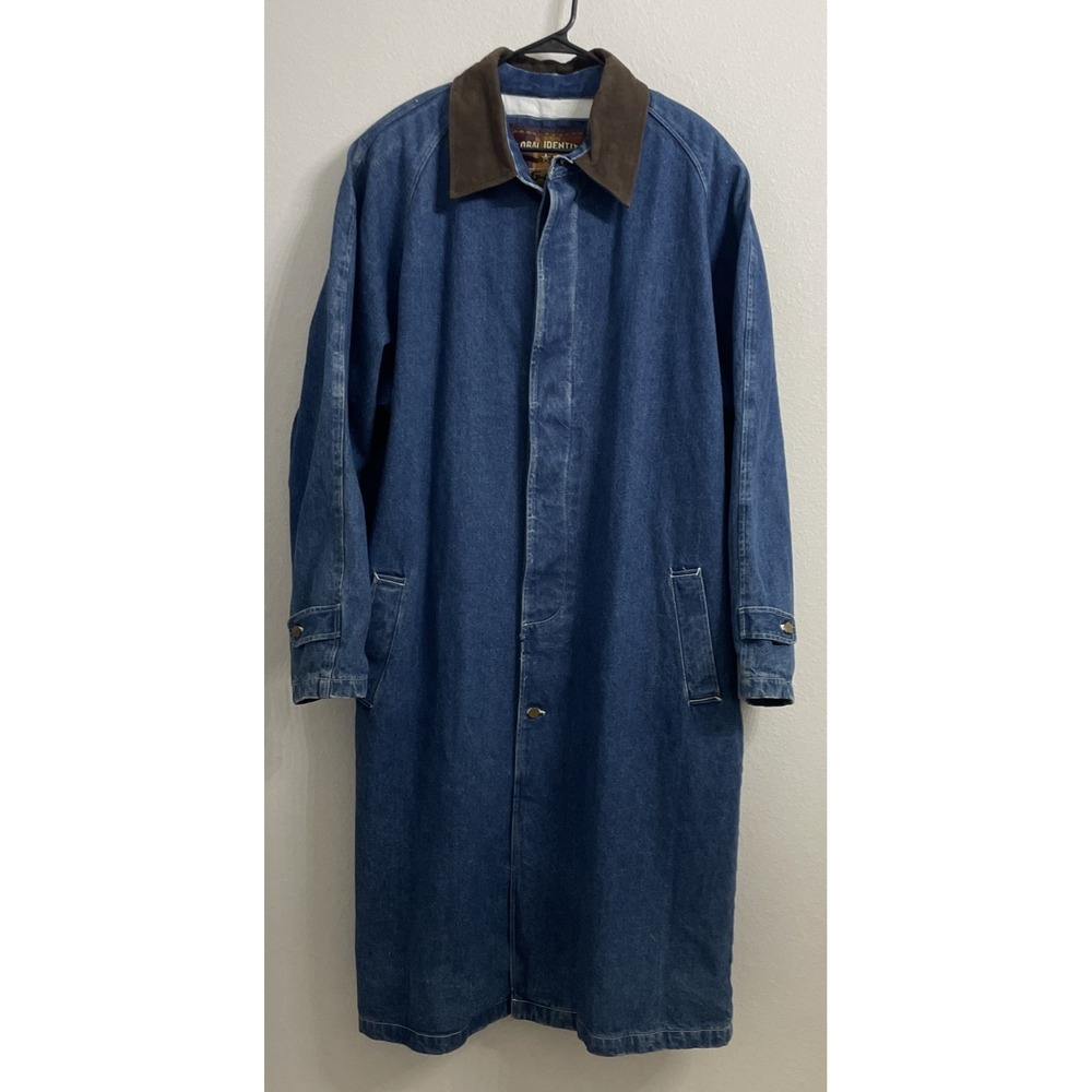 Vtg Global Identity G-IIL Long Denim Jean Western Duster‎ Trench Coat Jacket--XL